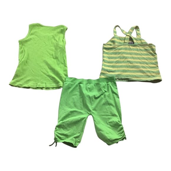 Girls Lot Of 3 Size 7/8 Green Stripe Tank Top T-Shirt & Capri Leggings - Picture 2 of 12